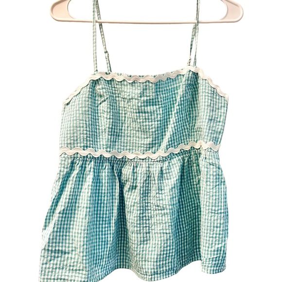 Gingham Babydoll Tank XL Blue Cotton Cottage Prairie Cowgirl Flowy Beach Y2K NWT - Picture 1 of 6